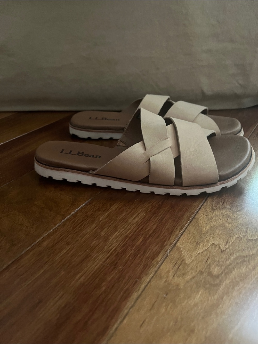 L.L. Bean Women's Light Tan Leather Slide Sandals